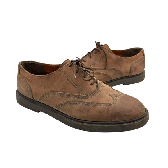 Florsheim Brown Roughout Suede Round Toe Lace Up Wingtip Oxford Dress Shoes - Picture 1 of 10